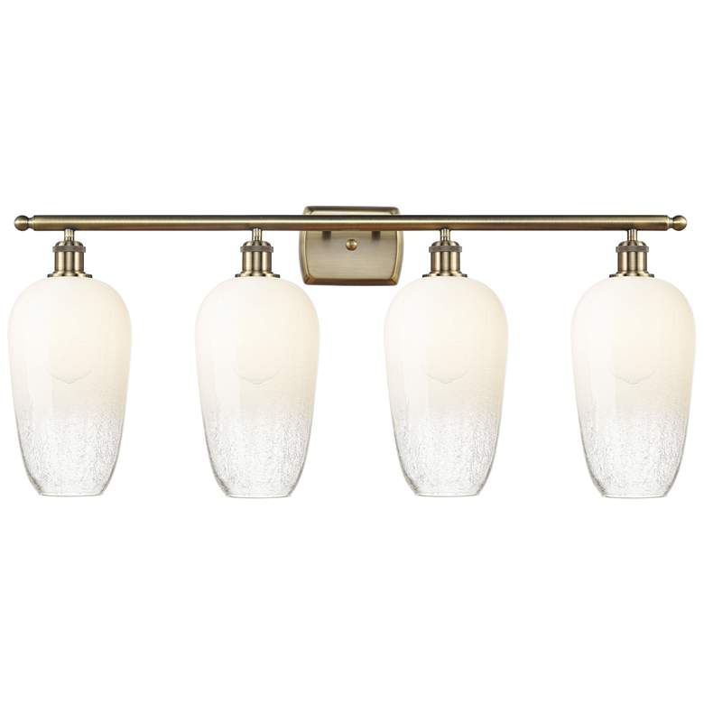 Image 1 Ballston Brookhaven Flute 37"W 4 Light Brass Bath Light w/ Opal Shade