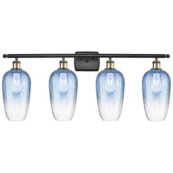 Ballston Brookhaven Flute 37"W 4-Lt Black Brass Vanity w/ Sapphire Shade