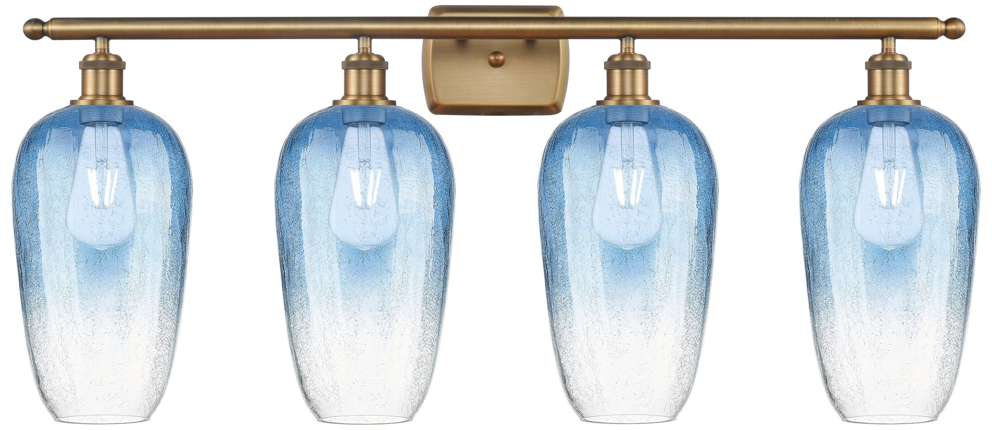 Ballston Brookhaven Flute 37"W 4-Lt Brushed Brass Vanity w/ Sapphire Shade