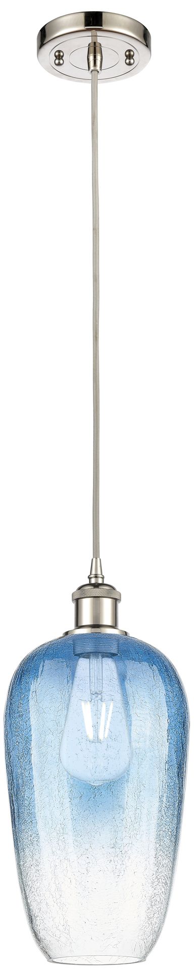 Ballston Brookhaven Flute 7"W Polished Nickel Cord Pendant w/ Blue Sha