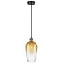 1_Ballston Brookhaven Flute 7"W Black Brass Cord Pendant w/ Amber Shade