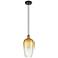 Ballston Brookhaven Flute 7"W Black Brass Cord Pendant w/ Amber Shade