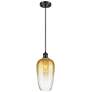 1_Ballston Brookhaven Flute 7"W Black Cord Mini Pendant w/ Amber Shade