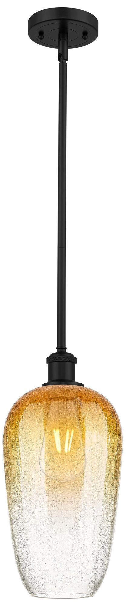 Ballston Brookhaven Flute 7"W Black Stem Mini Pendant w/ Amber Shade