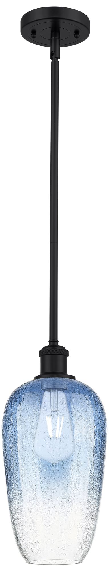 Ballston Brookhaven Flute 7"W Black Stem Pendant w/ Sapphire Shade