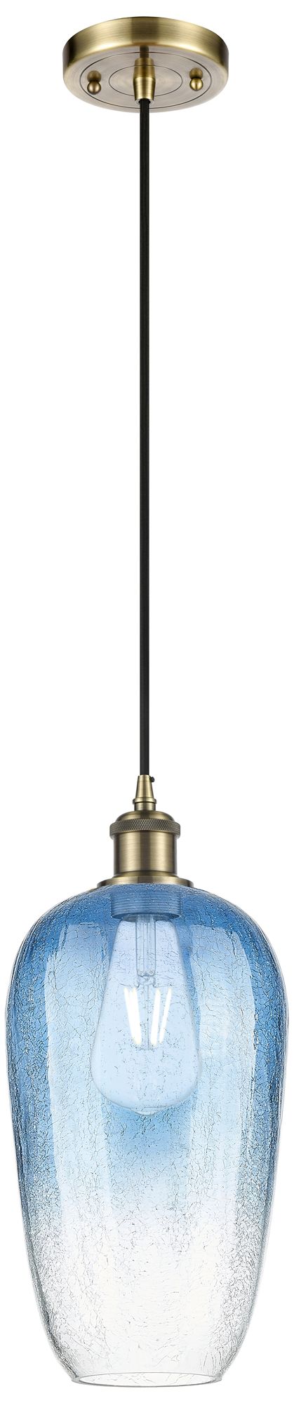Ballston Brookhaven Flute 7"W Brass Cord Pendant w/ Sapphire Shade
