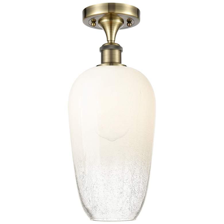 Image 1 Ballston Brookhaven Flute 7"W Brass Semi.Flush Mount With Opal Shade