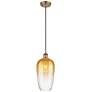 1_Ballston Brookhaven Flute 7"W Brushed Brass Cord Pendant w/ Amber Shade