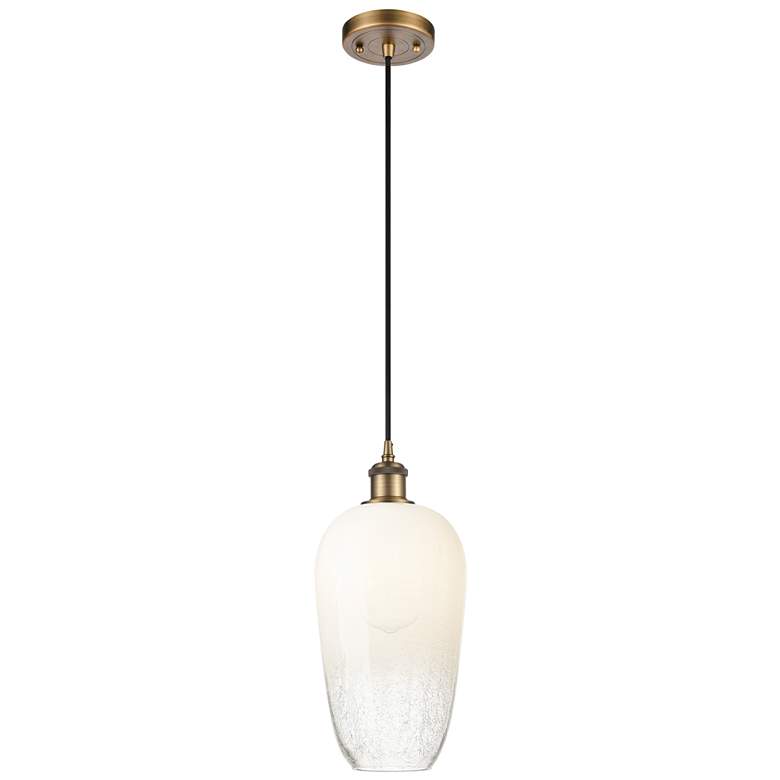Image 1 Ballston Brookhaven Flute 7"W Brushed Brass Cord Pendant w/ Opal Shade