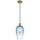 Ballston Brookhaven Flute 7"W Brushed Brass Cord Pendant w/ Sapphire Shade