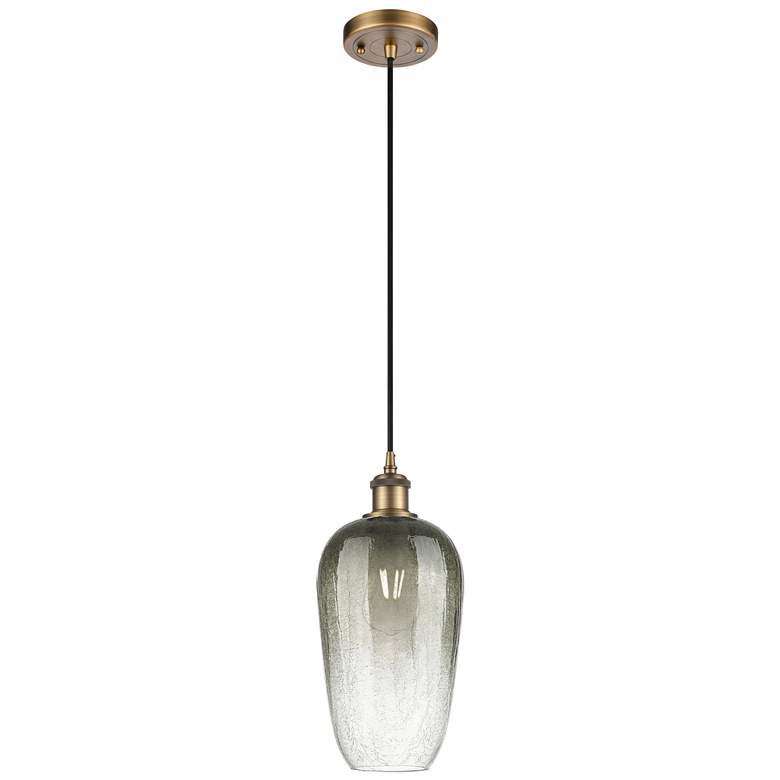 Image 1 Ballston Brookhaven Flute 7"W Brushed Brass Cord Pendant w/ Slate Shade