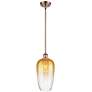1_Ballston Brookhaven Flute 7"W Copper Stem Mini Pendant w/ Amber Shade