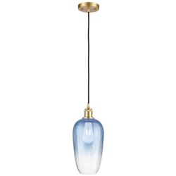 Ballston Brookhaven Flute 7"W Gold Cord Mini Pendant w/ Sapphire Shade