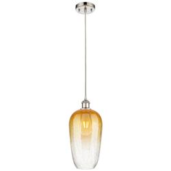 Ballston Brookhaven Flute 7"W Polished Nickel Cord Pendant w/ Amber Shade