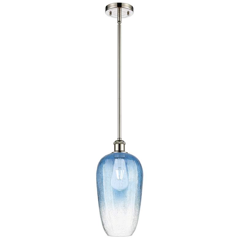 Image 1 Ballston Brookhaven Flute 7"W Polished Nickel Stem Pendant w/ Blue Shade