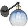Ballston Brookhaven Globe 10"H Black Brass Swivel Sconce w/ Sapphire Shade