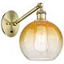 Ballston Brookhaven Globe 10"H Brass Swivel Sconce With Amber Shade