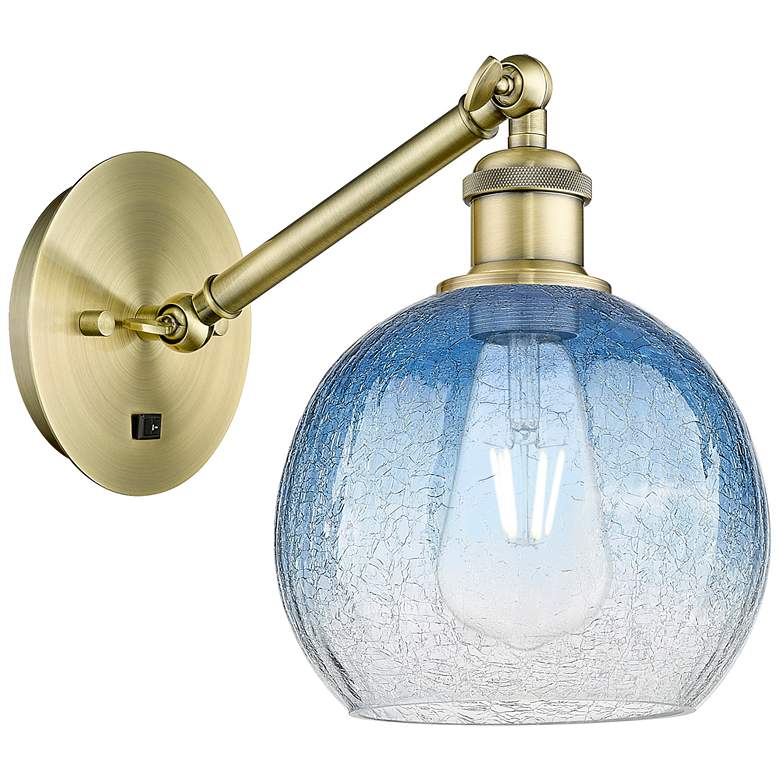 Image 1 Ballston Brookhaven Globe 10"H Brass Swivel Sconce With Sapphire Shade