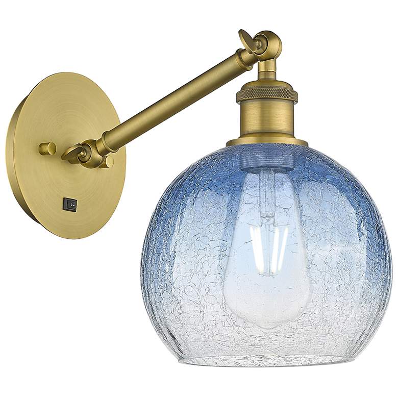 Image 1 Ballston Brookhaven Globe 10"H Brush Brass Swivel Sconce w/ Sapphire Shade