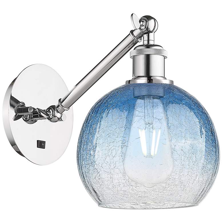 Image 1 Ballston Brookhaven Globe 10"H Chrome Swivel Sconce w/ Sapphire Shade