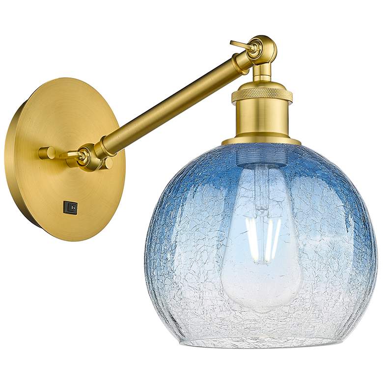 Image 1 Ballston Brookhaven Globe 10"H Gold Swivel Sconce w/ Sapphire Shade