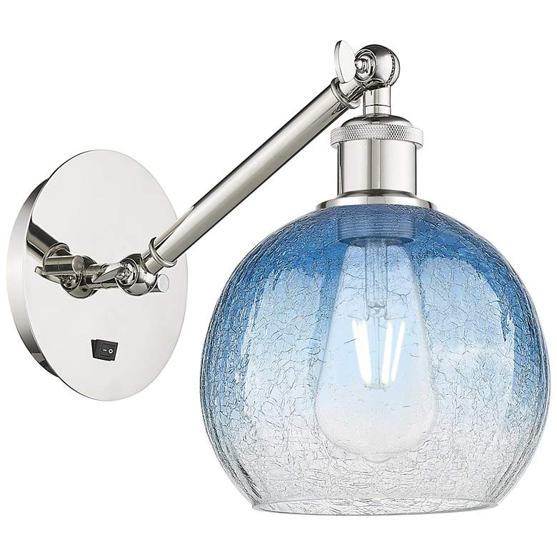 Image 1 Ballston Brookhaven Globe 10"H Polished Nickel Swivel Sconce w/ Blue Shade