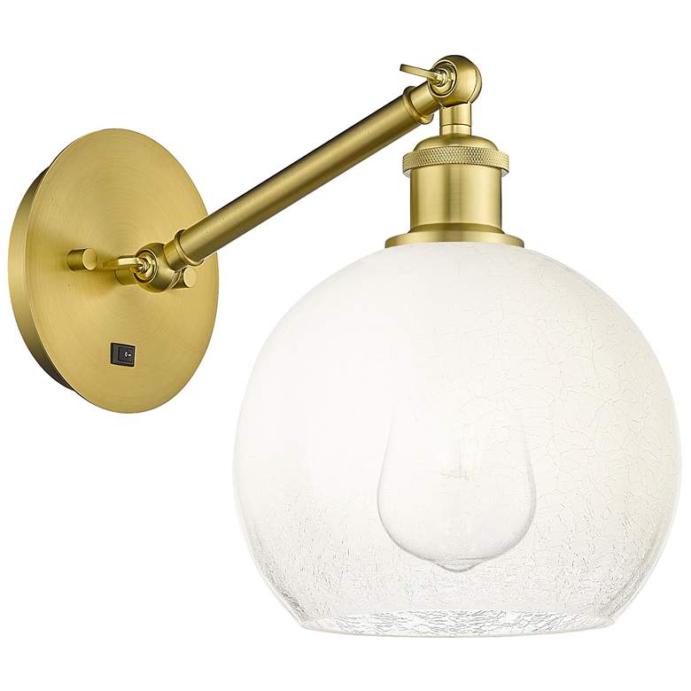 Image 1 Ballston Brookhaven Globe 10"H Satin Gold Swivel Sconce w/ Opal Shade