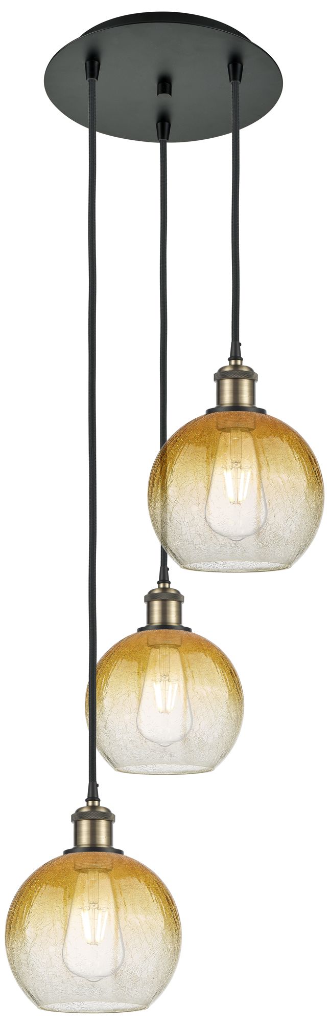 Ballston Brookhaven Globe 14"W 3-Lt Black Brass Cord Pendant w/ Amber