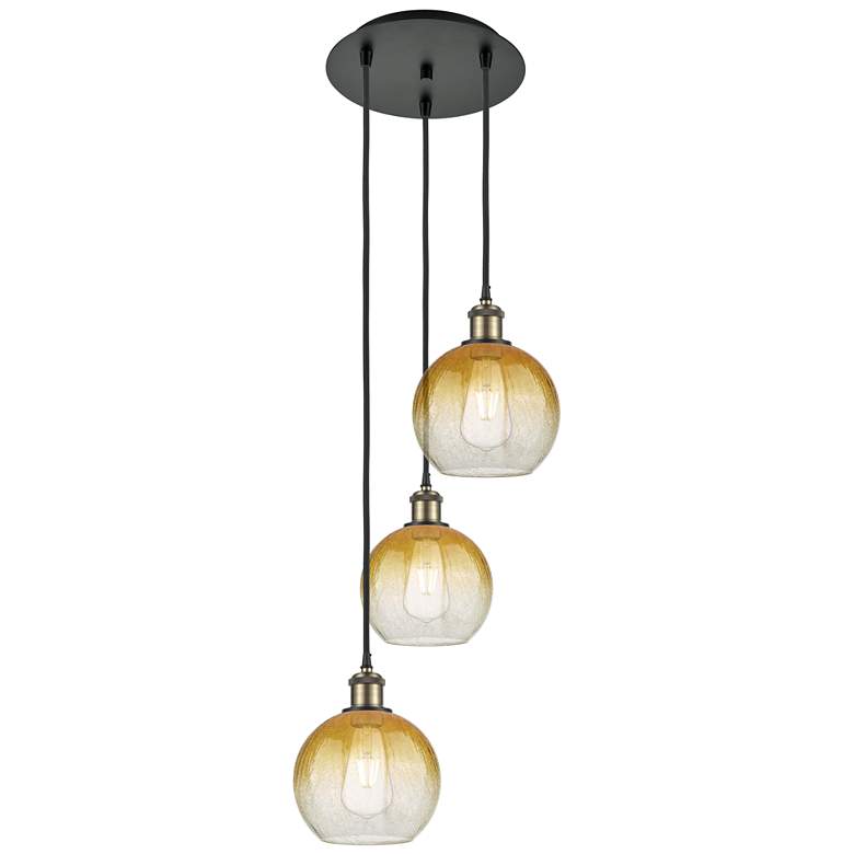 Image 1 Ballston Brookhaven Globe 14"W 3-Lt Black Brass Cord Pendant w/ Amber Shade