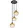 Ballston Brookhaven Globe 14"W 3-Lt Black Brass Cord Pendant w/ Amber Shade