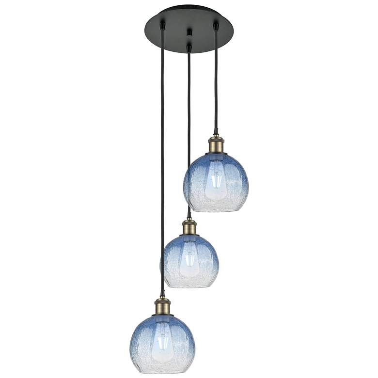 Image 1 Ballston Brookhaven Globe 14"W 3-Lt Black Brass Cord Pendant w/ Blue Shade