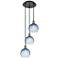 Ballston Brookhaven Globe 14"W 3-Lt Black Brass Cord Pendant w/ Blue Shade