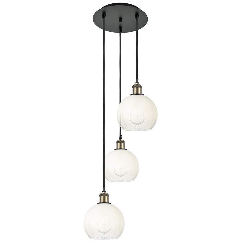 Image 1 Ballston Brookhaven Globe 14"W 3-Lt Black Brass Cord Pendant w/ Opal Shade