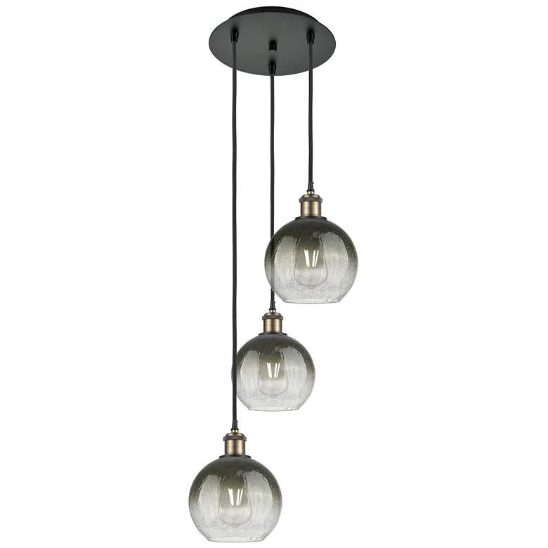 Image 1 Ballston Brookhaven Globe 14"W 3-Lt Black Brass Cord Pendant w/ Slate Shade