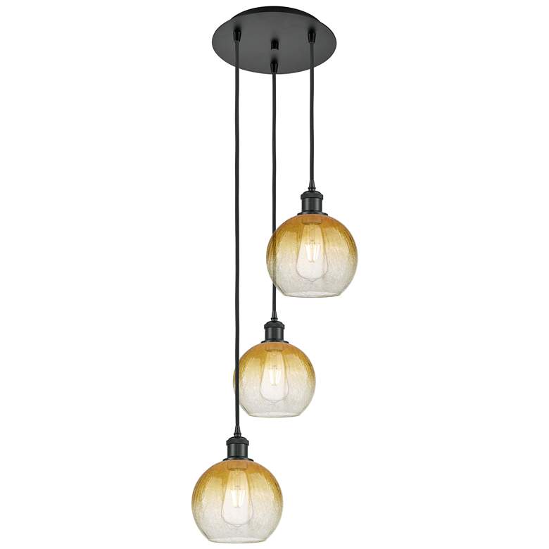 Image 1 Ballston Brookhaven Globe 14"W 3-Lt Black Cord Pendant w/ Amber Shade