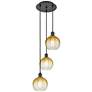 Ballston Brookhaven Globe 14"W 3-Lt Black Cord Pendant w/ Amber Shade