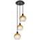 Ballston Brookhaven Globe 14"W 3-Lt Black Cord Pendant w/ Amber Shade