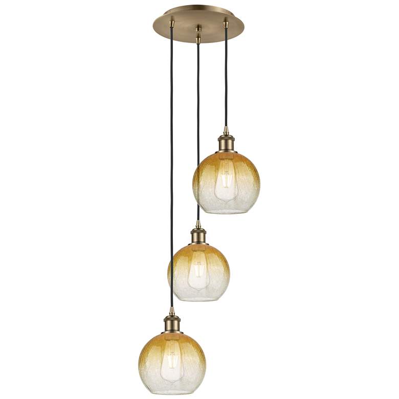 Image 1 Ballston Brookhaven Globe 14"W 3-Lt Brass Cord Pendant w/ Amber Shade