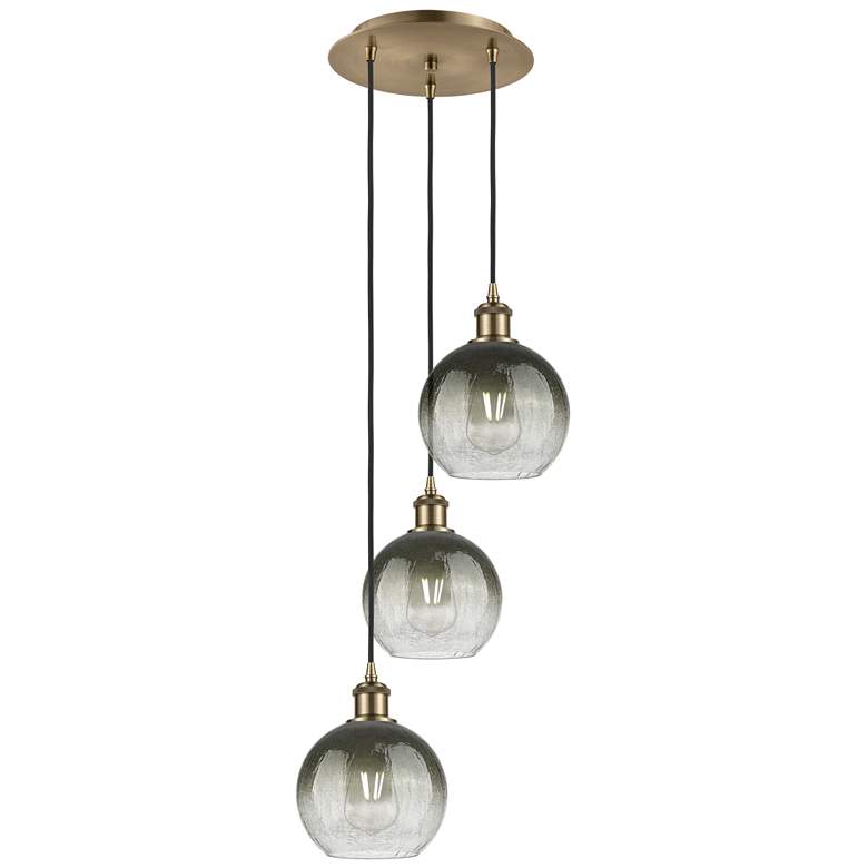 Image 1 Ballston Brookhaven Globe 14"W 3-Lt Brass Cord Pendant w/ Slate Shade