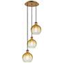 Ballston Brookhaven Globe 14"W 3-Lt Brush Brass Cord Pendant w/ Amber Shade
