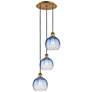 1_Ballston Brookhaven Globe 14"W 3-Lt Brush Brass Cord Pendant w/ Blue Shade