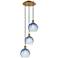 Ballston Brookhaven Globe 14"W 3-Lt Brush Brass Cord Pendant w/ Blue Shade