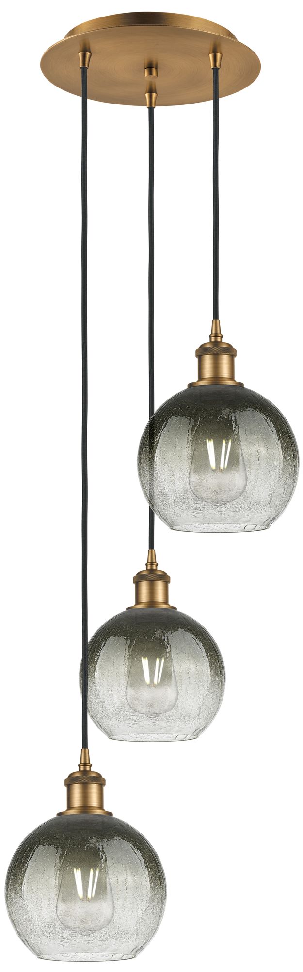 Ballston Brookhaven Globe 14"W 3-Lt Brush Brass Cord Pendant w/ Slate Shade