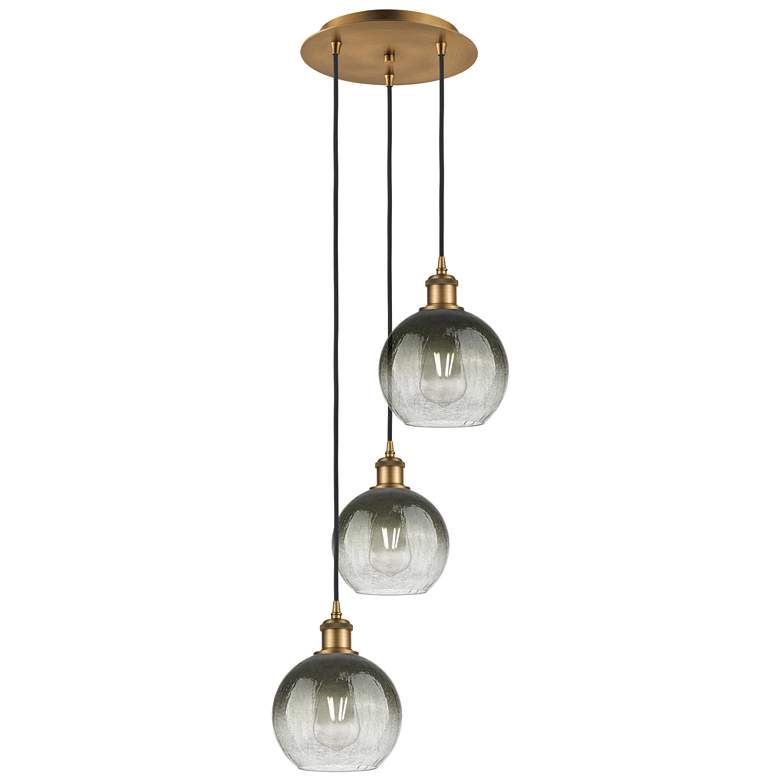 Image 1 Ballston Brookhaven Globe 14"W 3-Lt Brush Brass Cord Pendant w/ Slate Shade