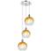 Ballston Brookhaven Globe 14"W 3-Lt Chrome Cord Pendant w/ Amber Shade