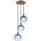 Ballston Brookhaven Globe 14"W 3-Lt Copper Cord Pendant w/ Sapphire Shade