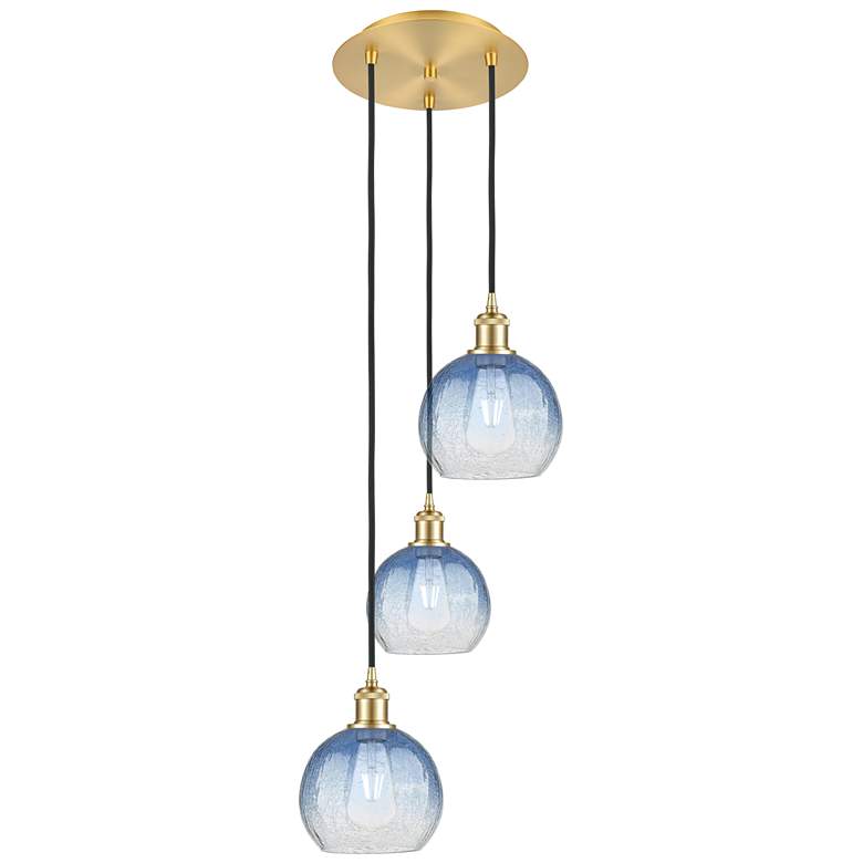 Image 1 Ballston Brookhaven Globe 14"W 3-Lt Gold Cord Pendant w/ Sapphire Shade