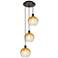 Ballston Brookhaven Globe 14"W 3-Lt Oil Bronze Cord Pendant w/ Amber Shade