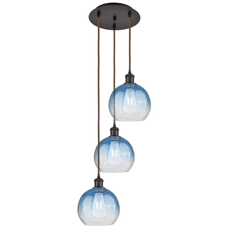 Image 1 Ballston Brookhaven Globe 14"W 3-Lt Oiled Bronze Cord Pendant w/ Blue Shade