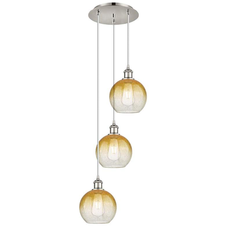 Image 1 Ballston Brookhaven Globe 14"W 3-Lt Polish Nickel Cord Pendant w/ Amber